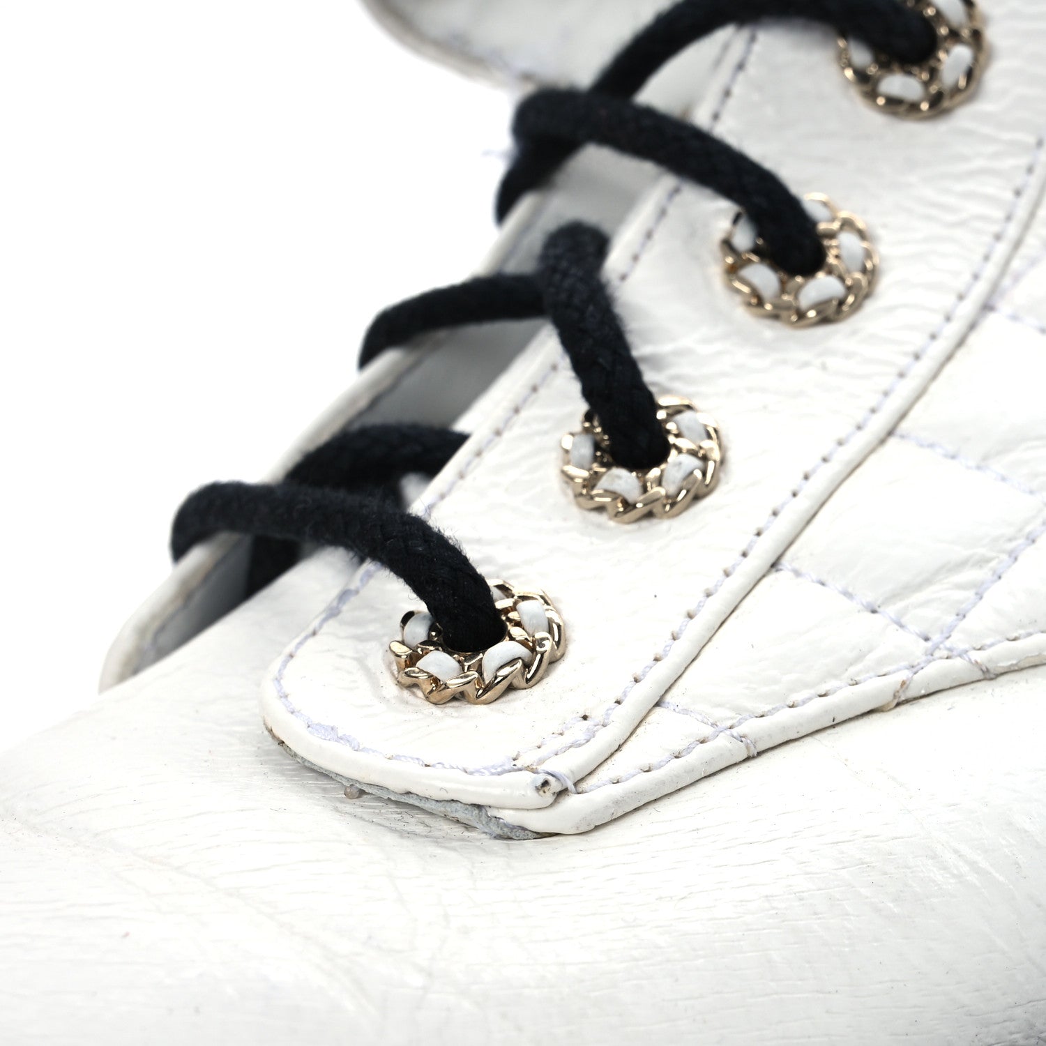 Chanel Shiny Goatskin Calfskin Quilted Lace Up Combat Boots 41.5 White Black 15 of 15