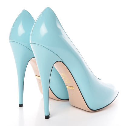 Gucci Regent Calfskin Crystal Removable Bow Elaisa Platform High Heel Pumps 40 New Aquamarine 5 of 10