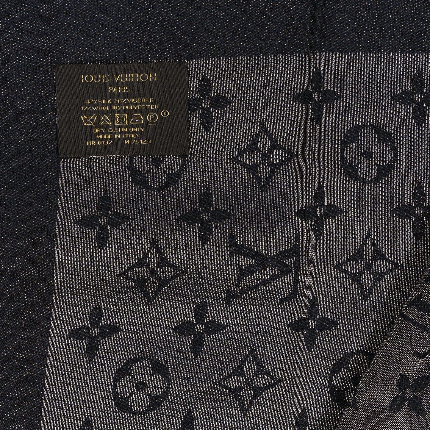 Silk Wool Monogram Denim Shawl Black