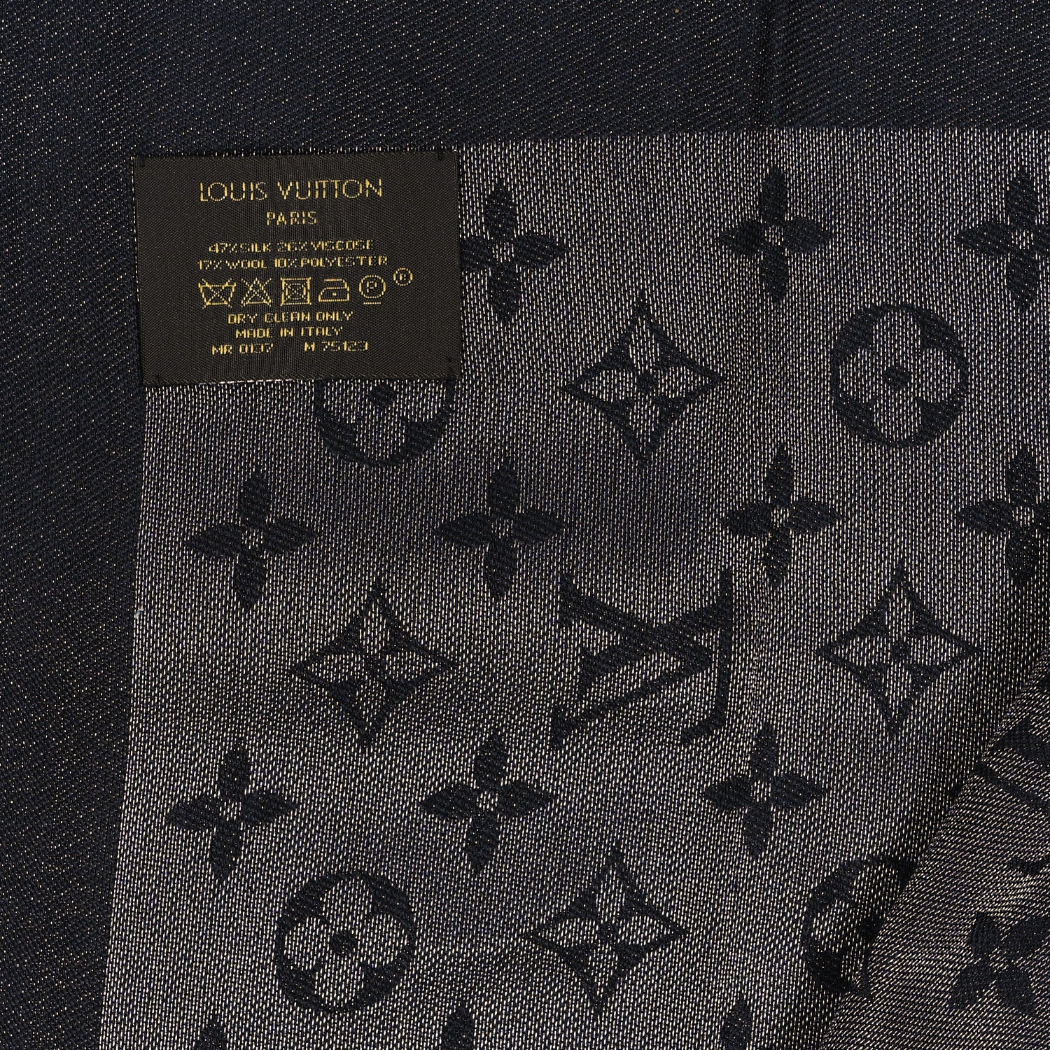 Louis Vuitton Silk Wool Monogram Denim Shawl Black 3 of 3