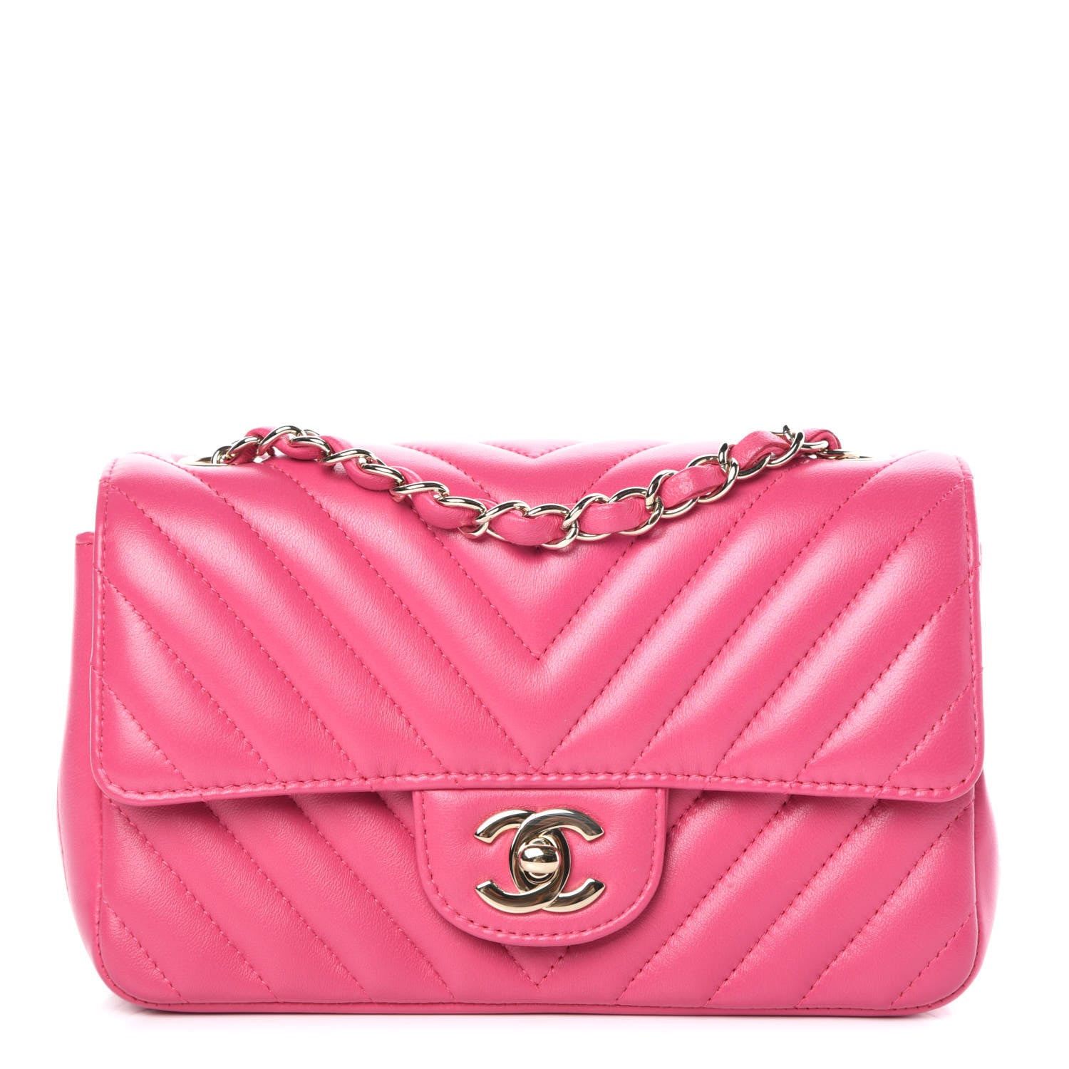 Chanel Lambskin Chevron Quilted Mini Rectangular Flap Fuchsia 1 of 10
