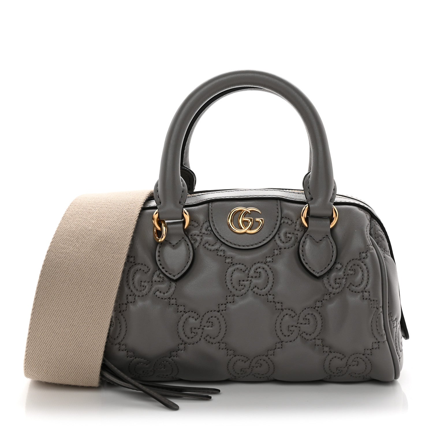 Gucci Calfskin GG Matelasse Mini Bowler Bag Dusty Grey Natural 1 of 10