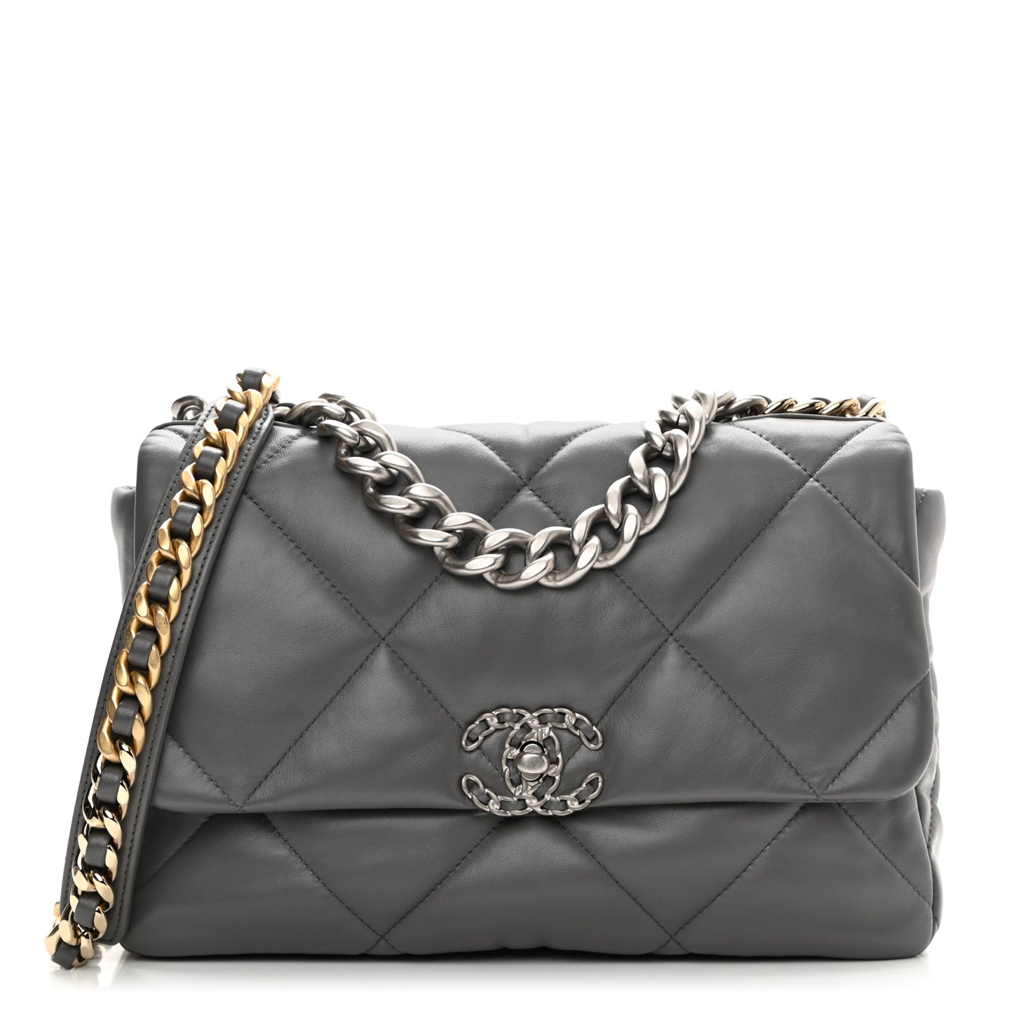 Lambskin Quilted Large Chanel 19 Flap Dark Grey