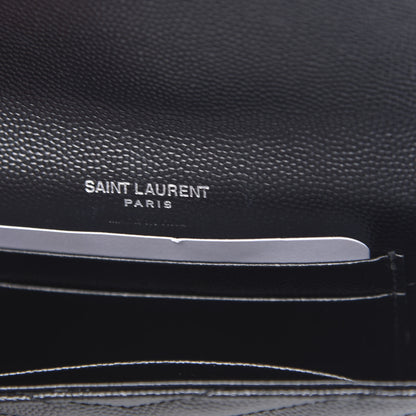 Saint Laurent Grain De Poudre Matelasse Chevron Small Monogram Envelope Wallet Black 6 of 7