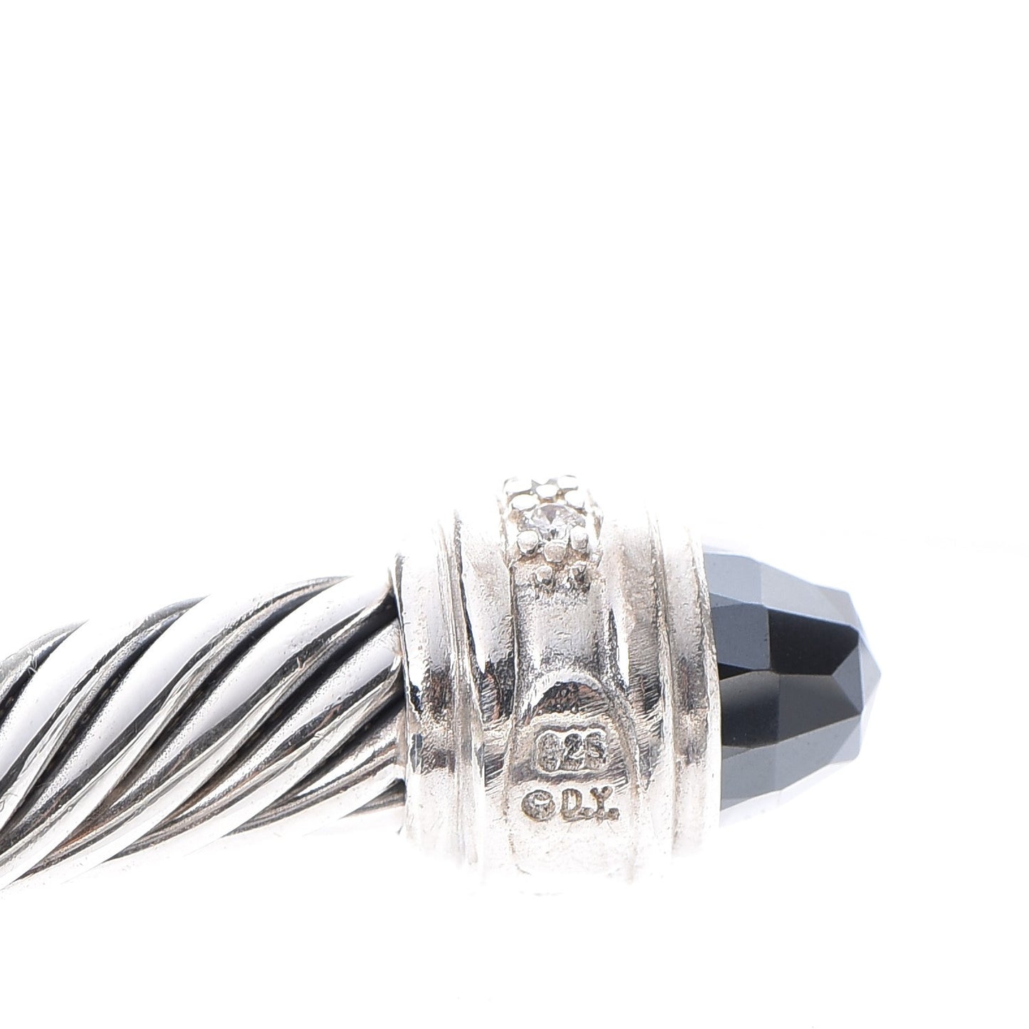 Sterling Silver Diamond Hematite 7mm Cable Classics Bracelet
