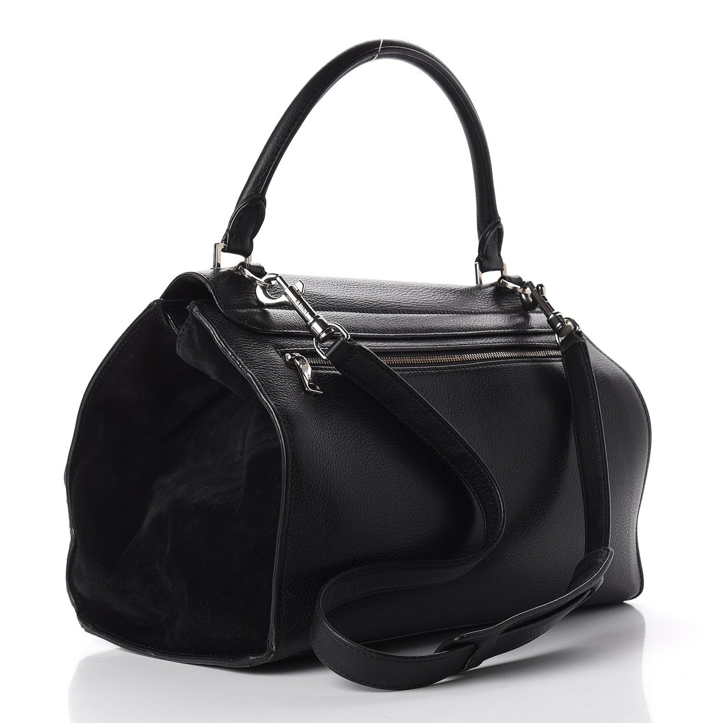 Drummed Calfskin Suede Large Trapeze Black