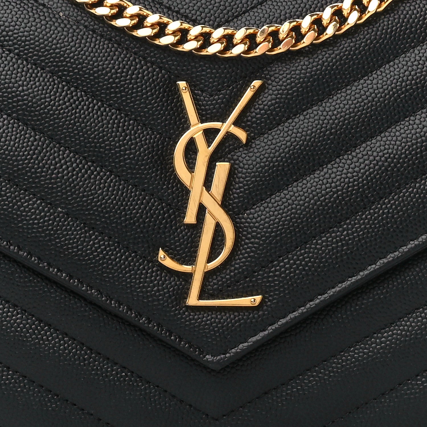 Saint Laurent Grain De Poudre Matelasse Chevron Monogram Chain Wallet Black 8 of 11