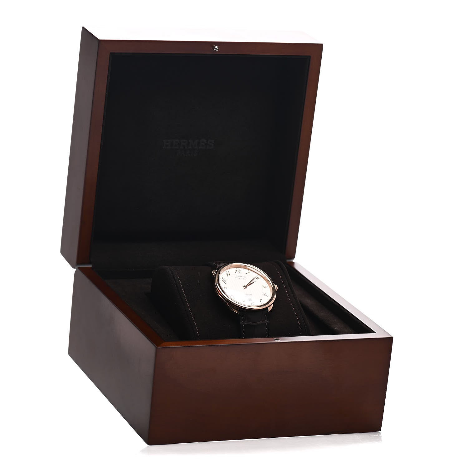 Hermes 18K Rose Gold Alligator 39.5mm Arceau Automatic Watch Havane 5 of 5