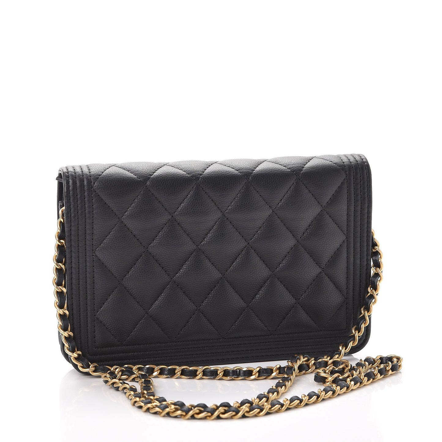 Caviar Quilted Boy Wallet On Chain WOC Black