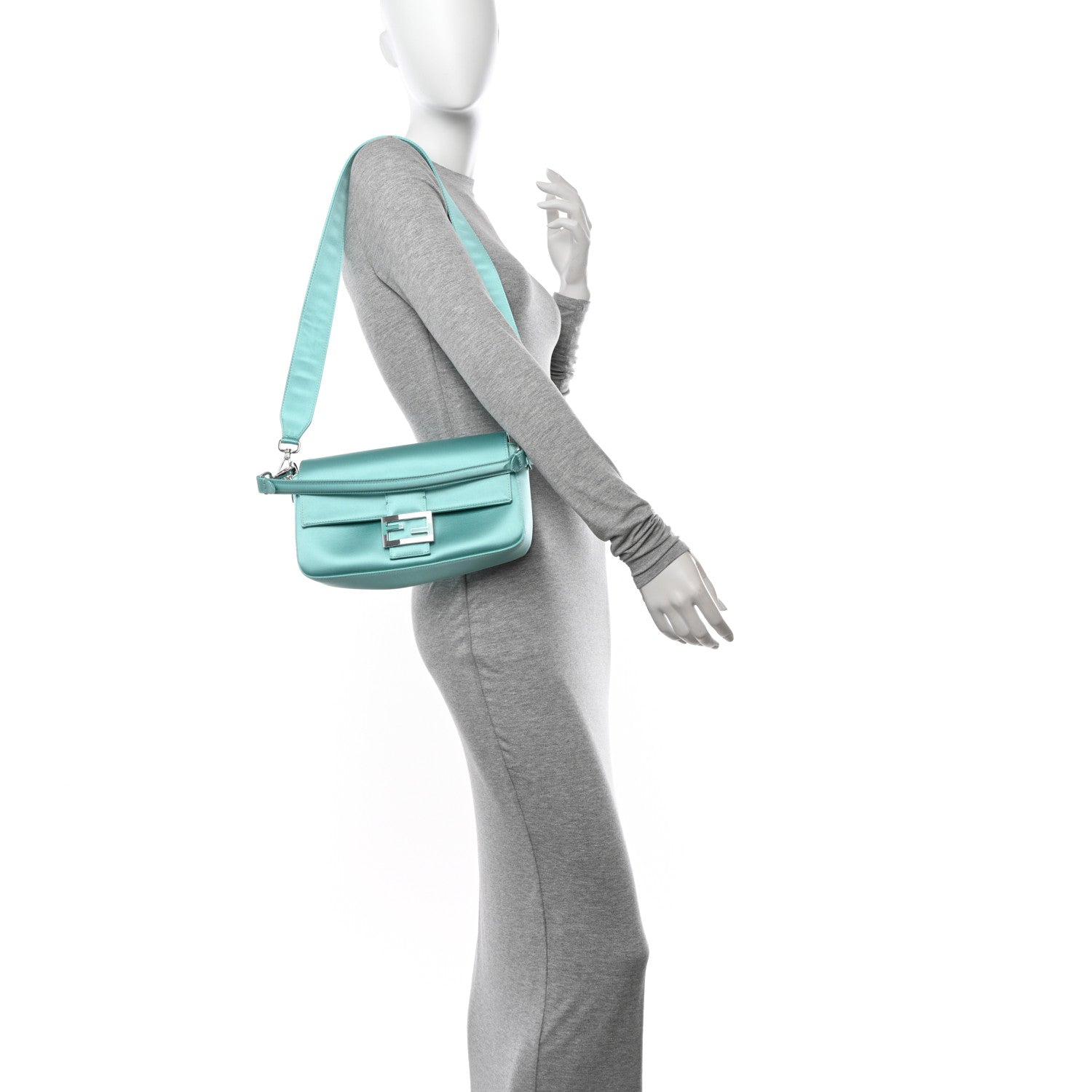 Fendi X TIFFANY Satin Nappa Silver Baguette Blue Tiffany Silver 2 of 12