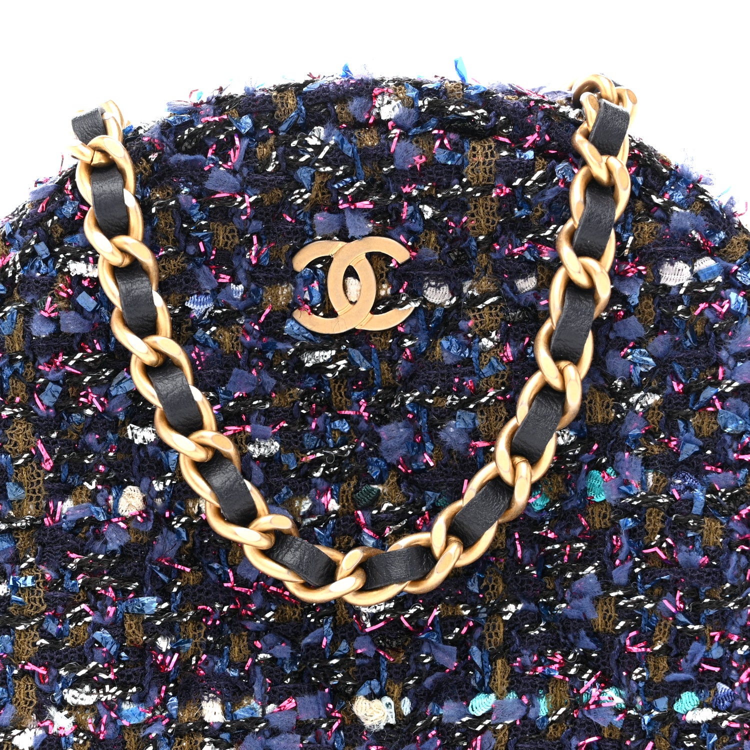 Chanel Tweed Quilted Round Clutch With Chain Multicolor 8 of 11