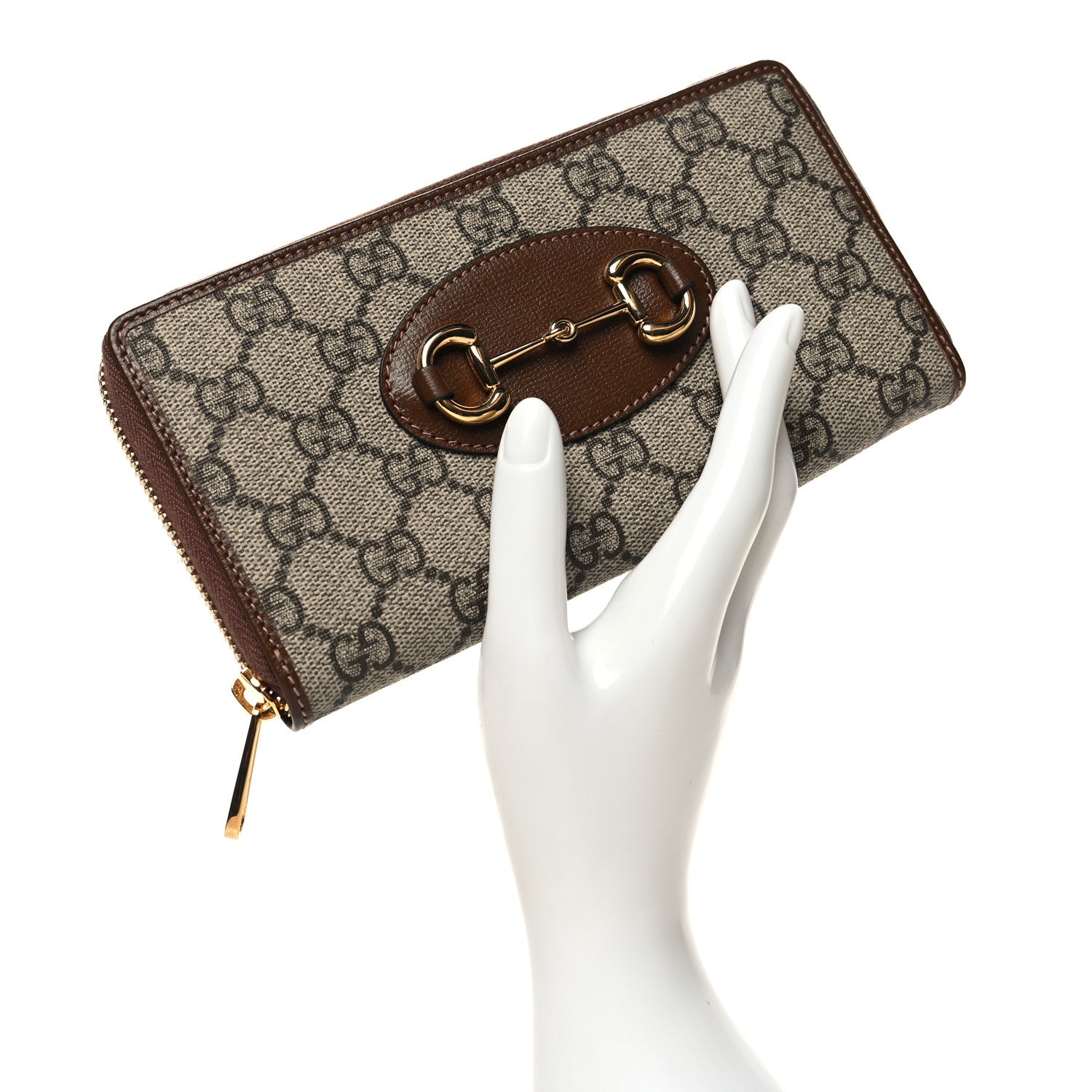 Gucci GG Supreme Monogram Azalea Calfskin Horsebit 1955 Zip Around Wallet Beige Ebony Brown Sugar 2 of 8