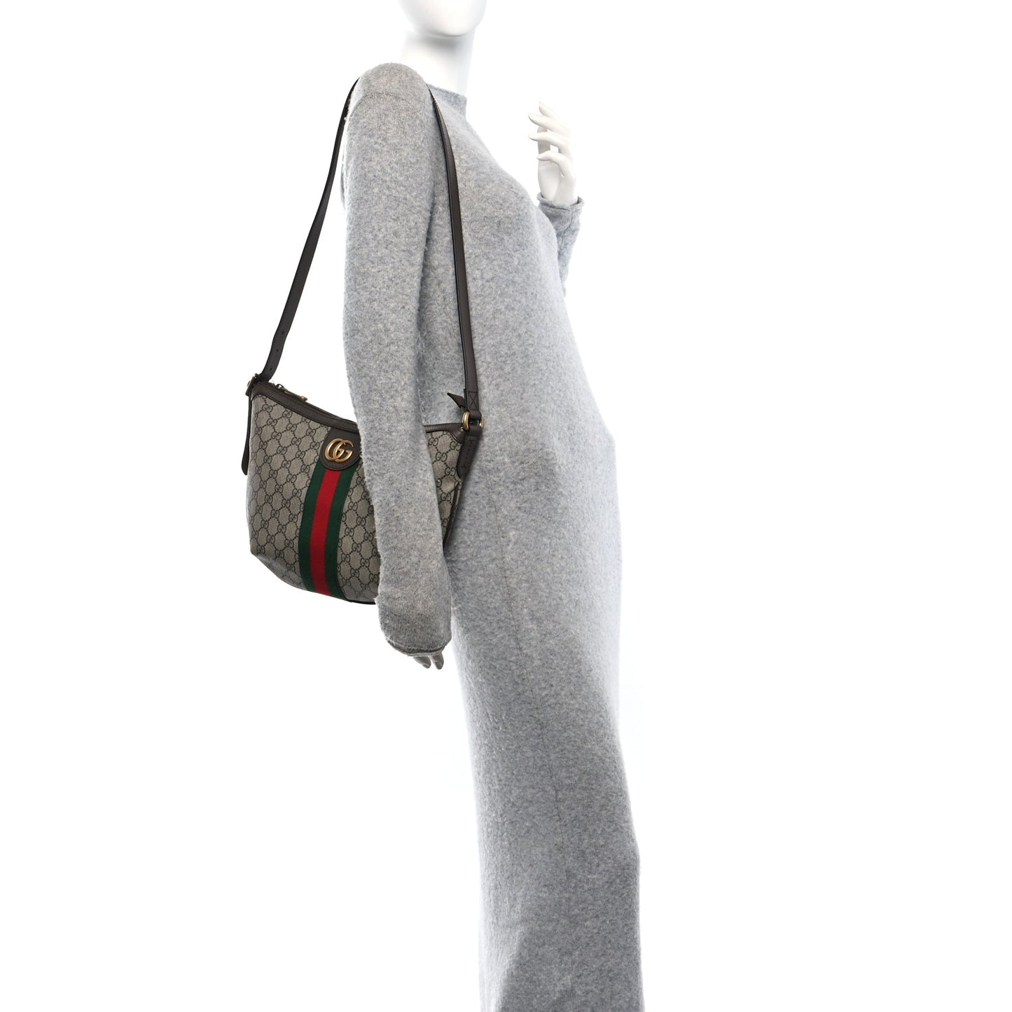 GG Supreme Monogram Web Small Ophidia Half Moon Hobo Beige Ebony New Acero