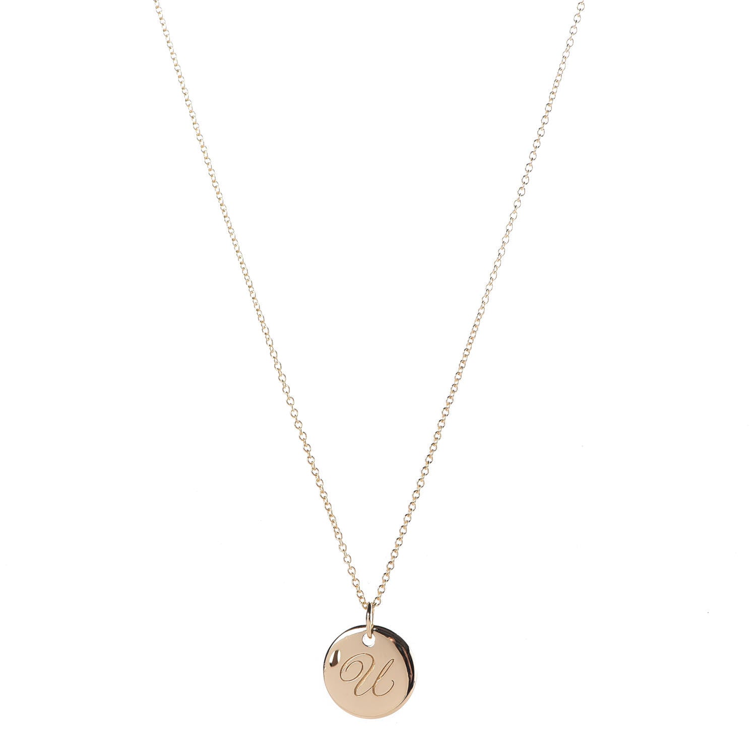 Tiffany 18K Yellow Gold Notes Letter U Disc Charm Pendant Necklace 1 of 7