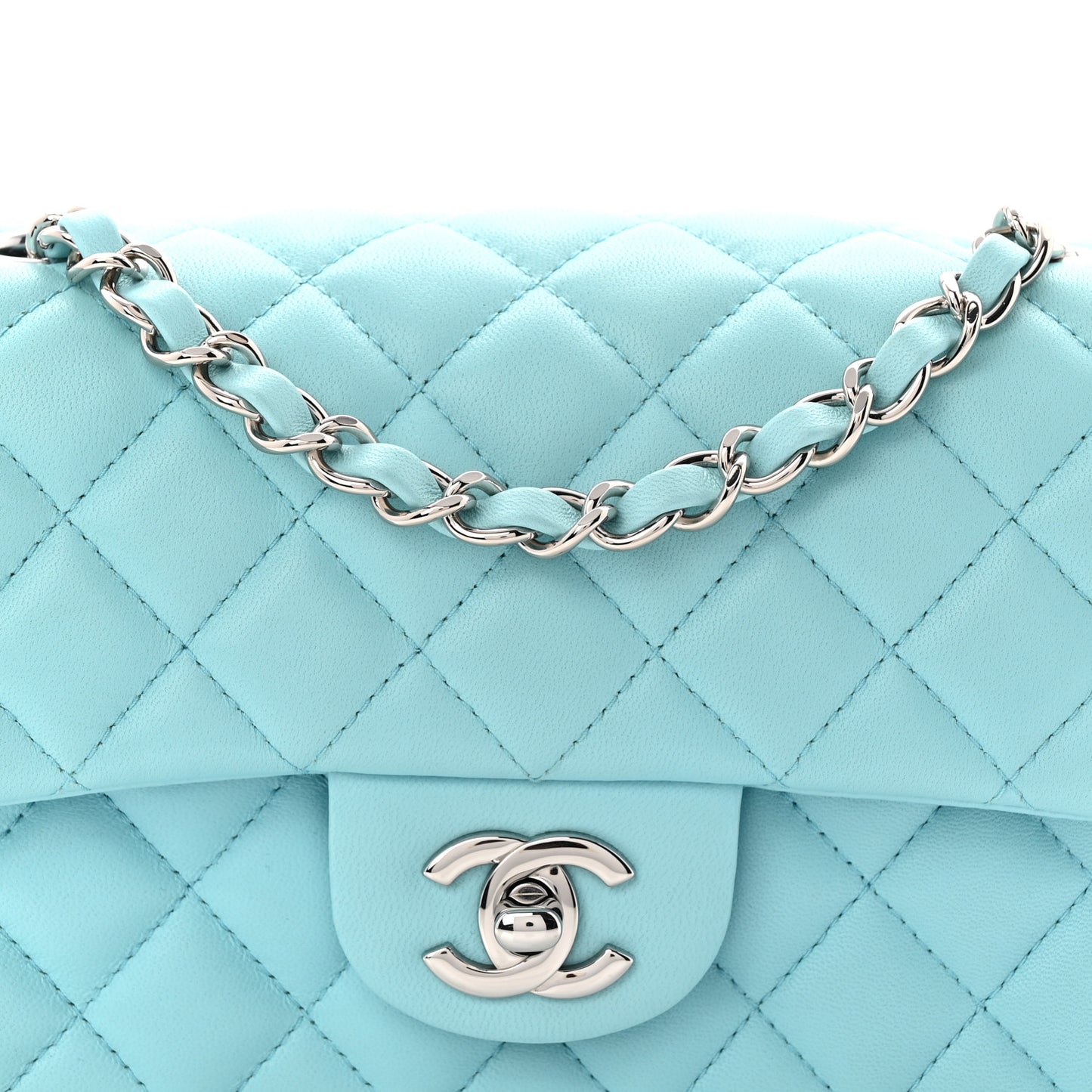 Lambskin Quilted Mini Rectangular Flap Neon Blue