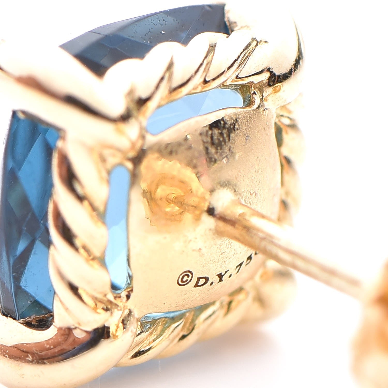 David Yurman 18K Yellow Gold Hampton Blue Topaz Diamond Chatelaine Earrings 5 of 6