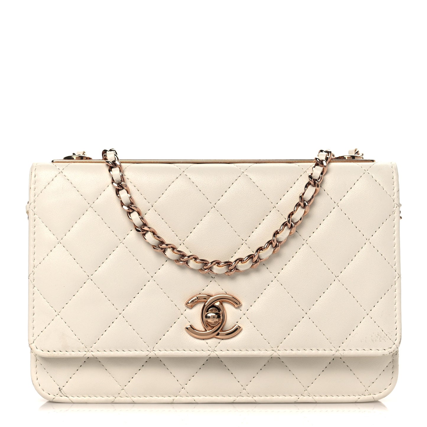 Lambskin Quilted Trendy CC Wallet On Chain WOC White