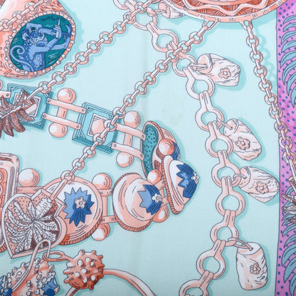 Hermes Cashmere Silk Zenobie Reine De Palmyre Shawl 140 Vert d'Eau Rose Jaune Vif 8 of 9