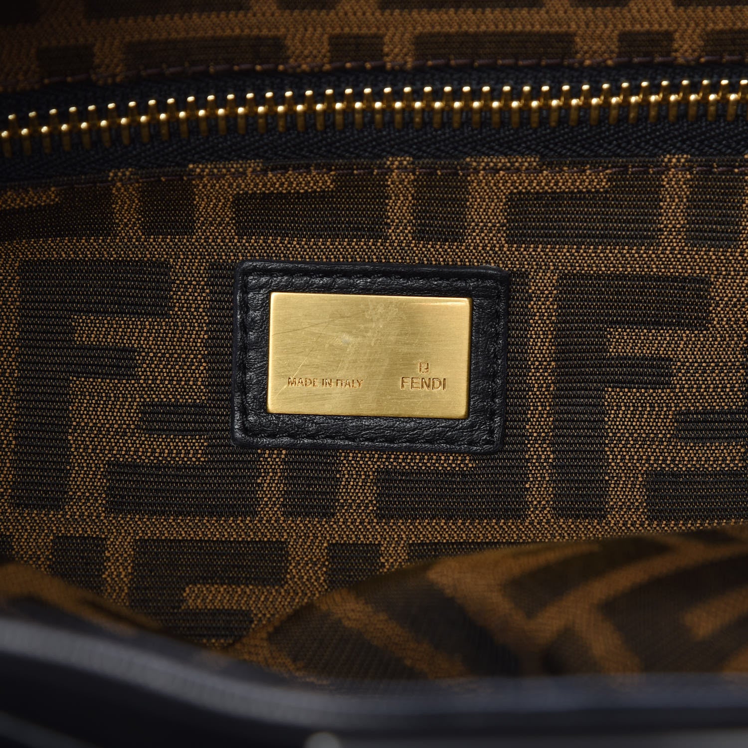 Fendi Goatskin Zucca Large Peekaboo Iconic Satchel Black Tobacco 8 of 12