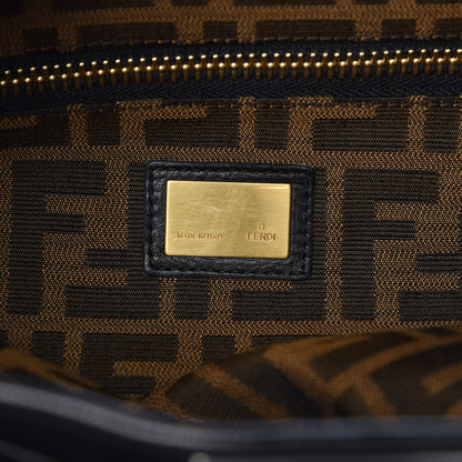 Fendi Goatskin Zucca Large Peekaboo Iconic Satchel Black Tobacco 8 of 12