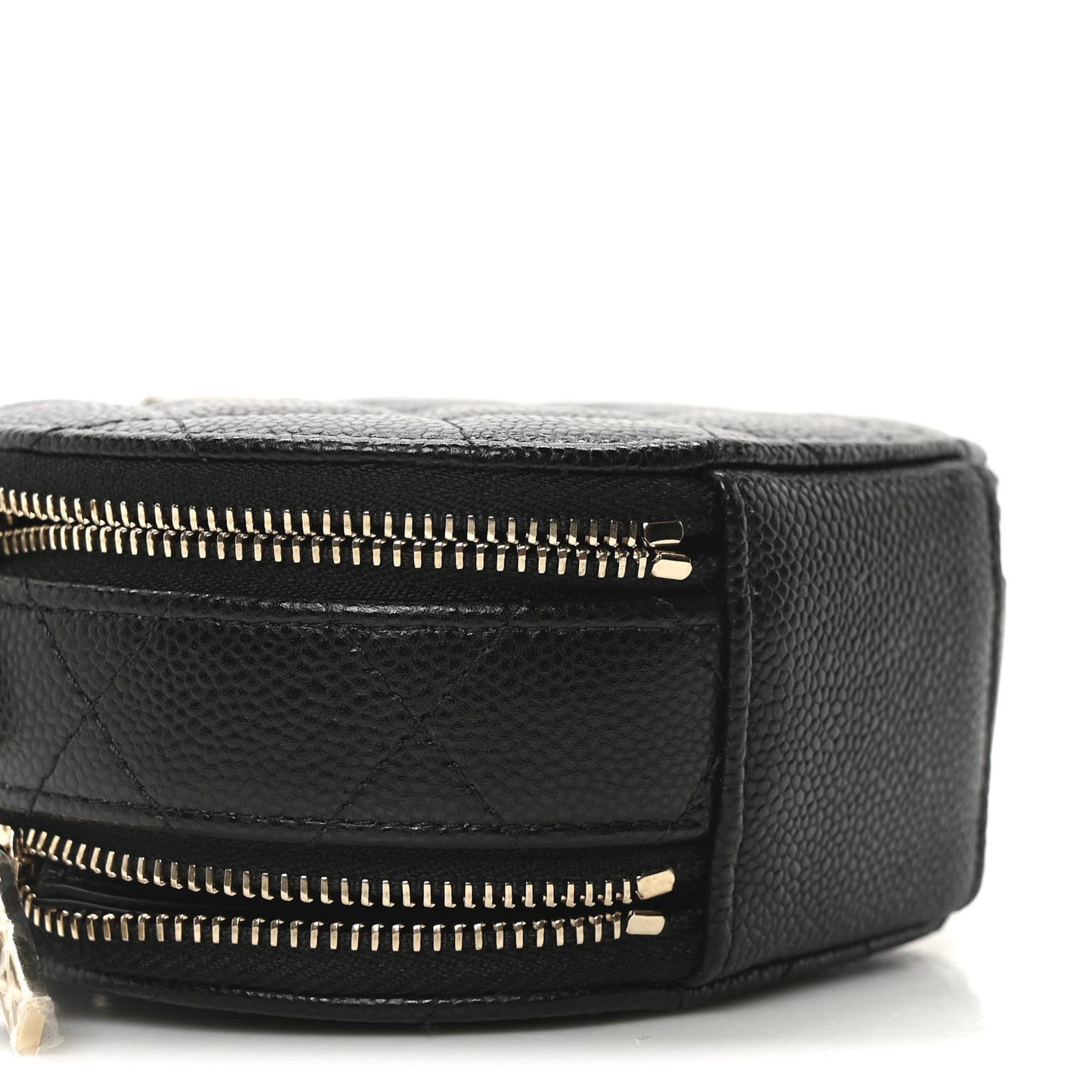 Caviar Quilted Round Handle With Care Vanity With Chain Black