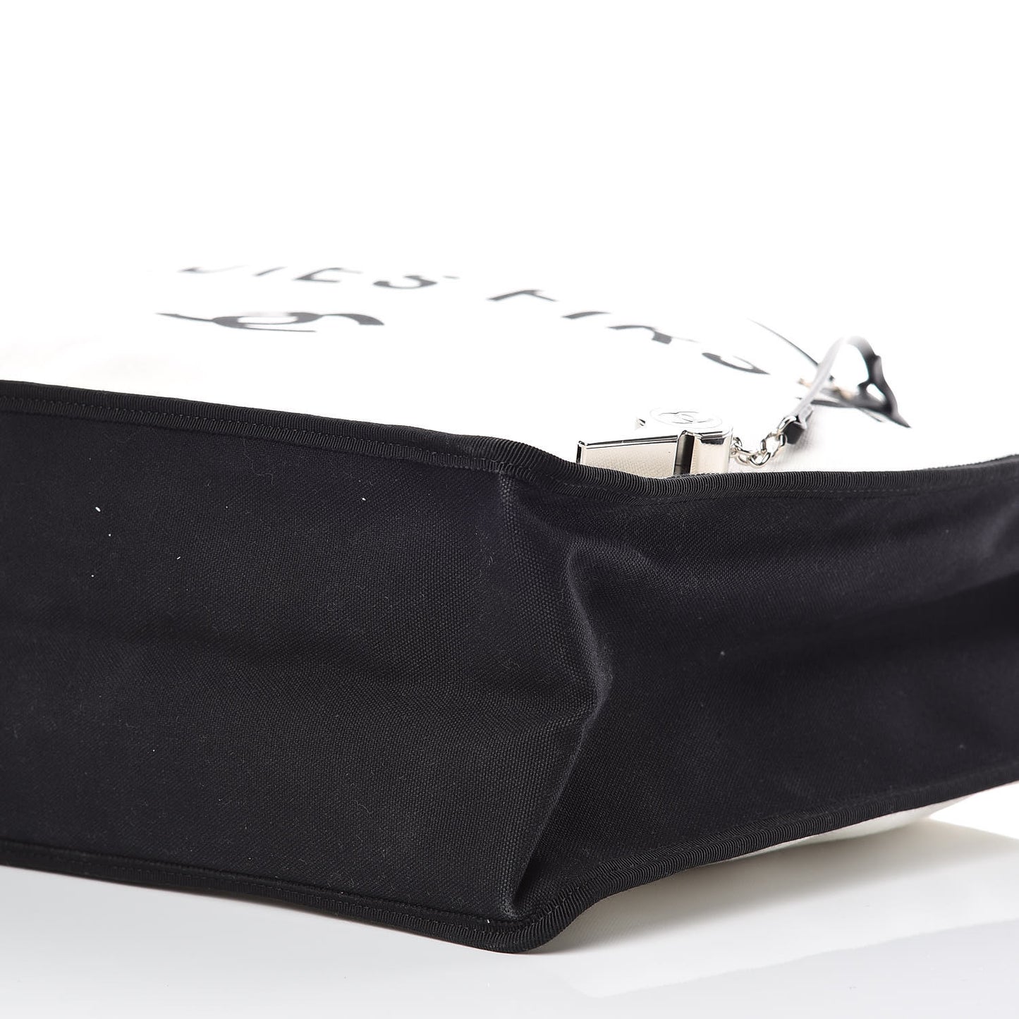 Canvas Calfskin Large Let's Demonstrate Tote White Black