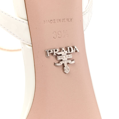 Prada Vernice Metal Triangle Logo Open Toe 65mm Sandals 39.5 Bianco 6 of 9