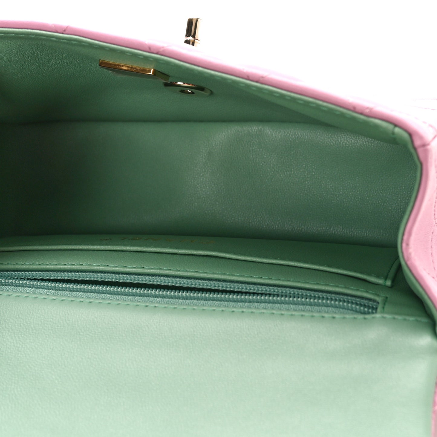 Lambskin Quilted Mini Top Handle Rectangular Flap Lilac Light Green