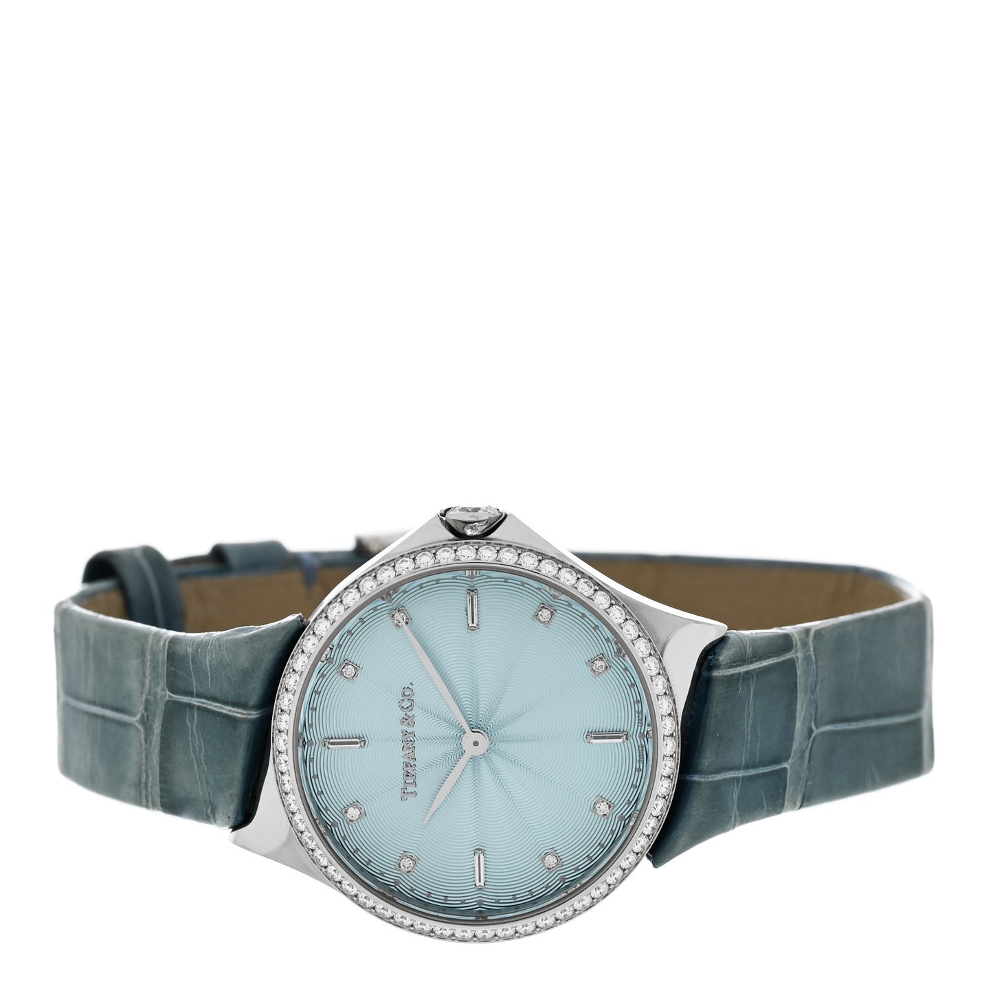Stainless Steel Alligator Diamond Bezel 28mm Metro Quartz Watch Ice Blue
