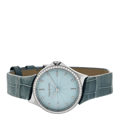 Tiffany Stainless Steel Alligator Diamond Bezel 28mm Metro Quartz Watch Ice Blue 2 of 5