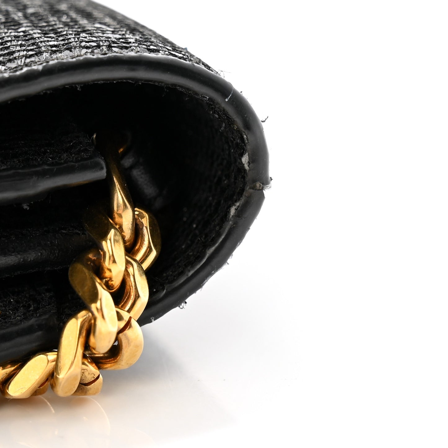 Glitter Monogram Chain Wallet Black