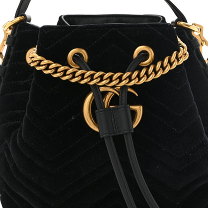 Gucci Velvet Matelasse GG Marmont Bucket Bag Black Black 7 of 9