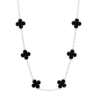 Van Cleef & Arpels 18K White Gold Black Onyx 10 Motifs Vintage Alhambra Necklace 1 of 5