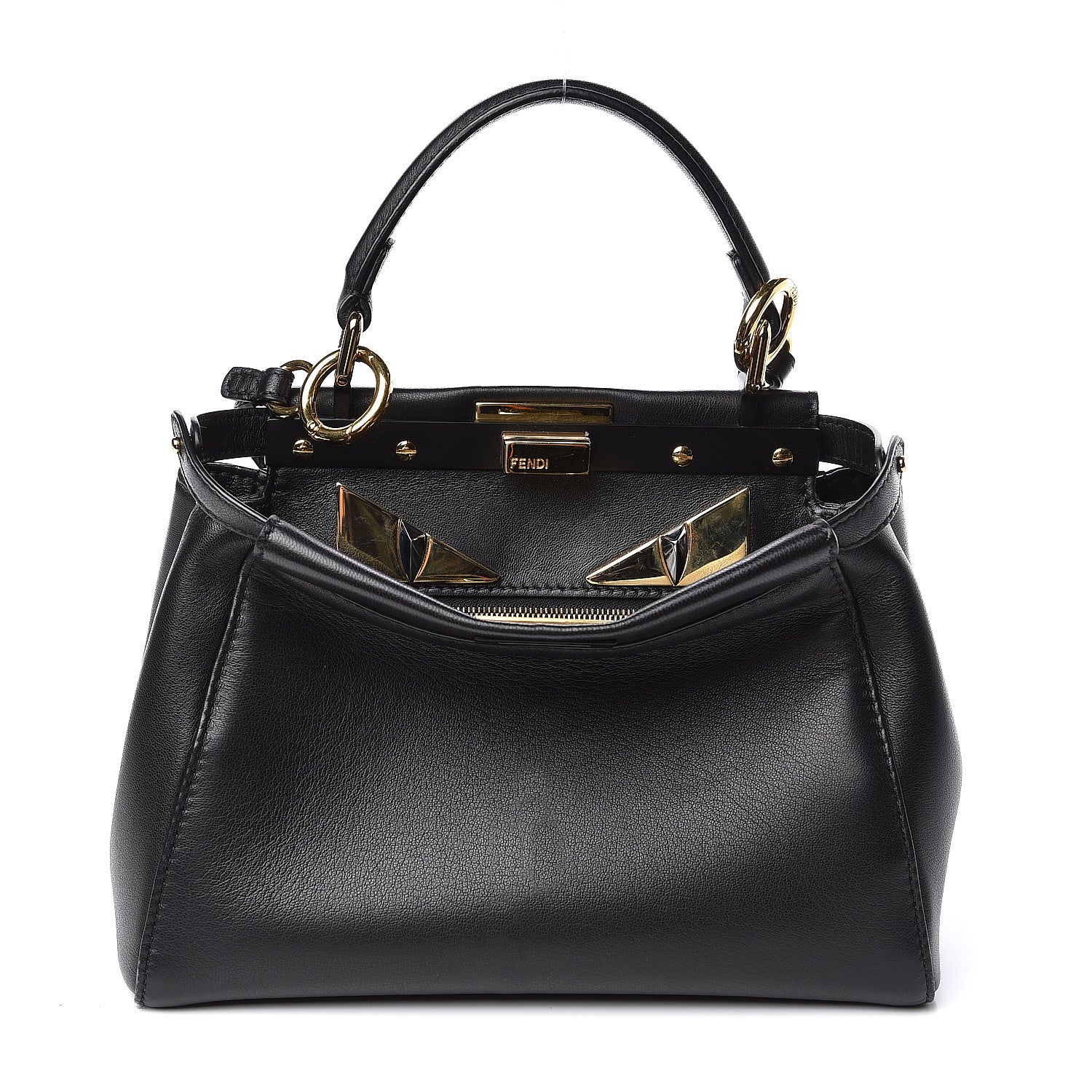 Fendi Nappa Monster Eyes Mini Peekaboo Iconic Satchel Black 1 of 9