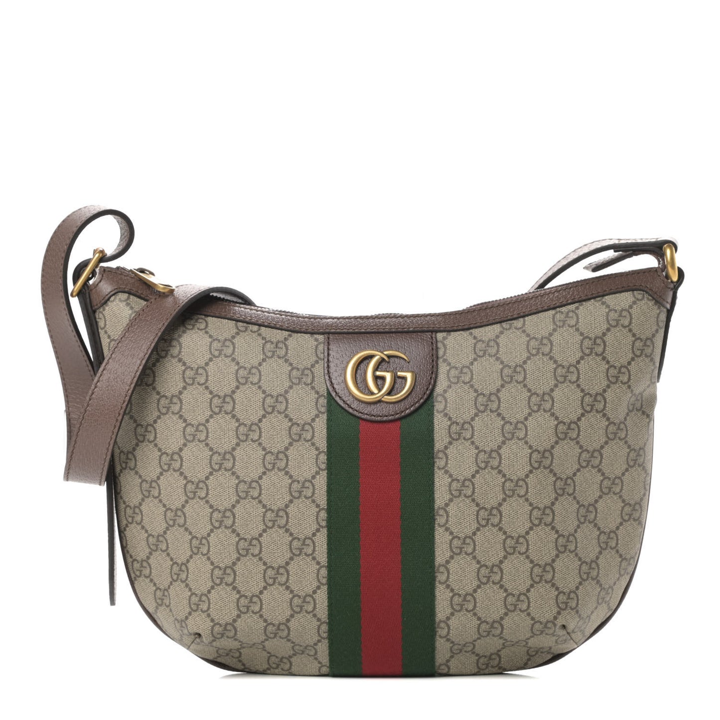 GG Supreme Monogram Web Small Ophidia Half Moon Hobo Brown