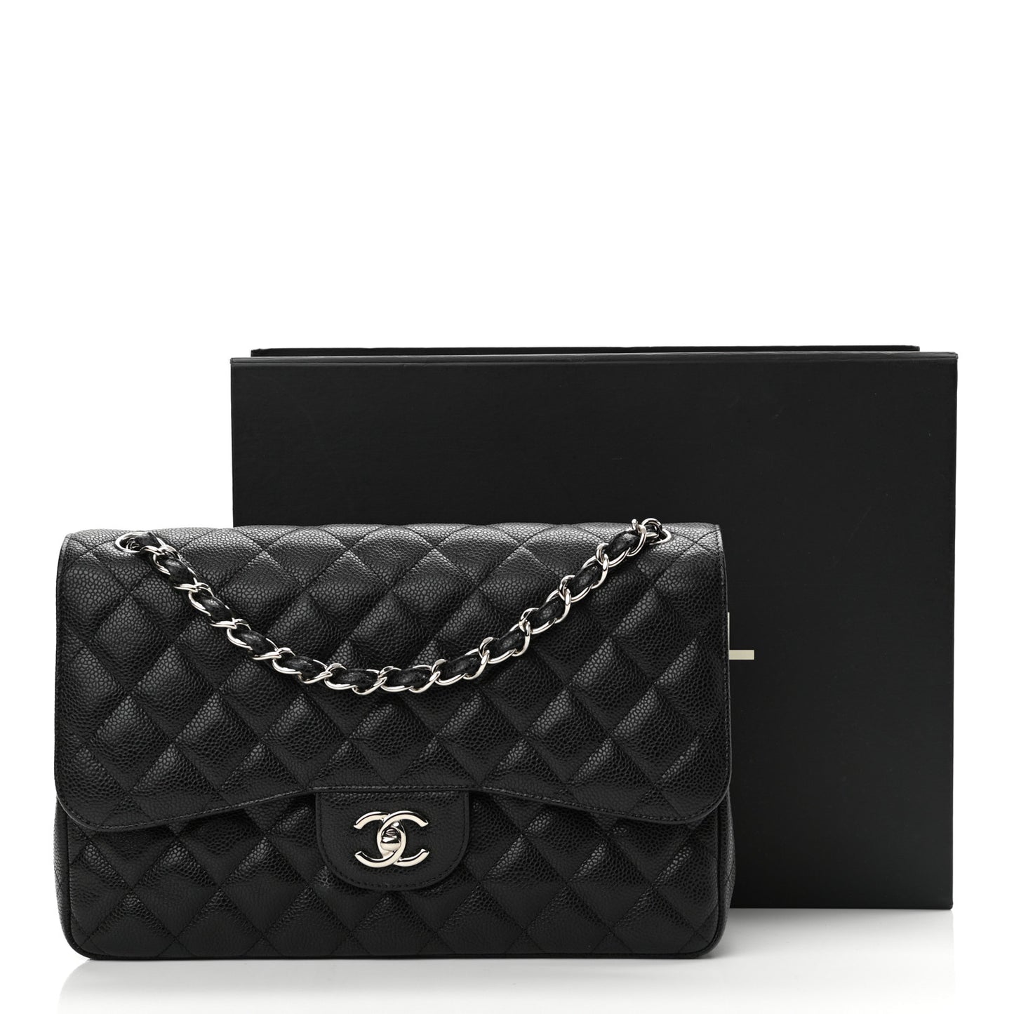 Caviar Quilted Jumbo Double Flap Black