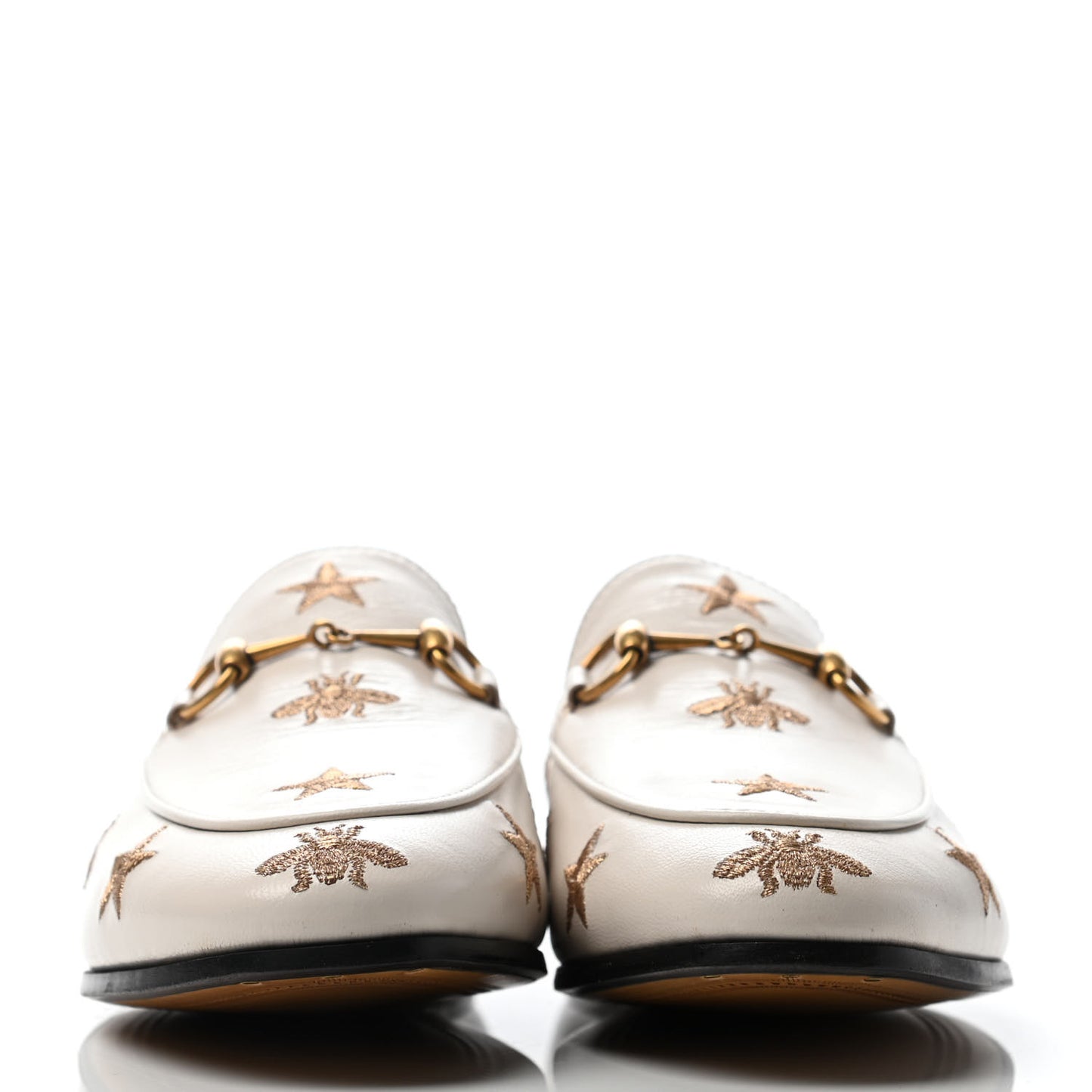 Goatskin Bee Star Embroidered Womens Jordaan Loafers 38.5 Mystic White