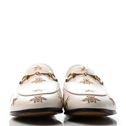 Gucci Goatskin Bee Star Embroidered Womens Jordaan Loafers 38.5 Mystic White 2 of 4