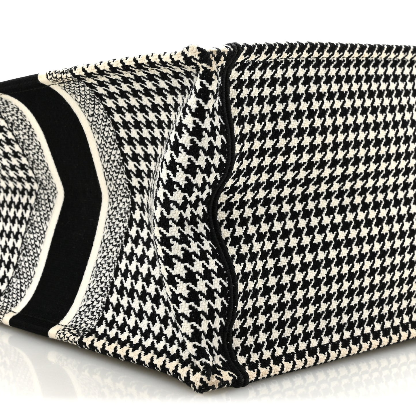 Canvas Houndstooth Embroidered Medium Book Tote Black White