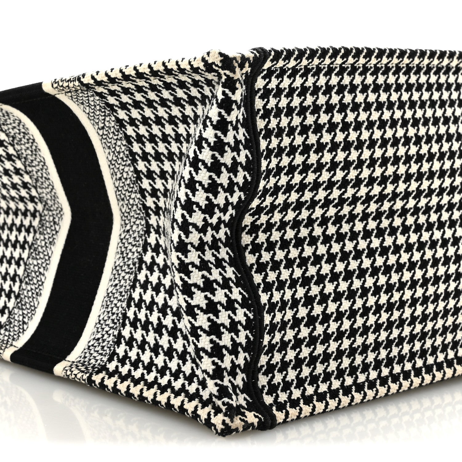 Christian Dior Canvas Houndstooth Embroidered Medium Book Tote Black White 9 of 14