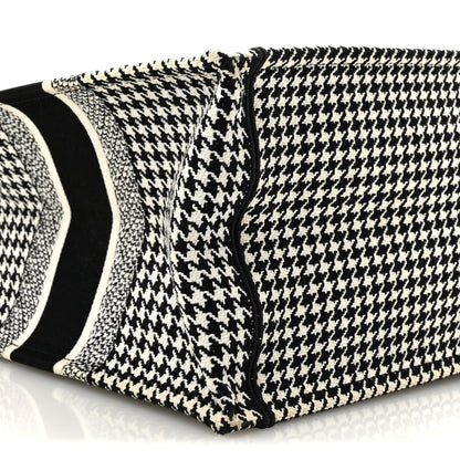 Christian Dior Canvas Houndstooth Embroidered Medium Book Tote Black White 9 of 14