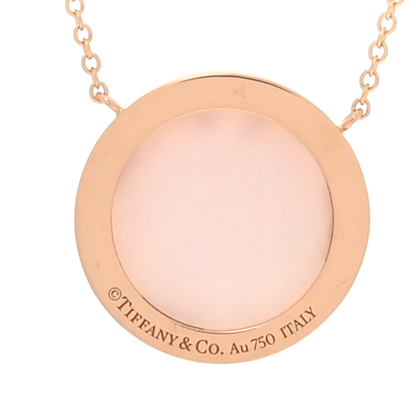 Tiffany 18K Rose Gold Diamond Pink Opal T Circle Pendant Necklace 7 of 14