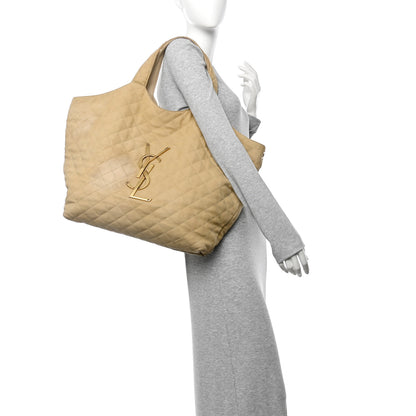 Saint Laurent Nubuck Suede Quilted Maxi Icare Shopping Tote Safari Beige 2 of 12