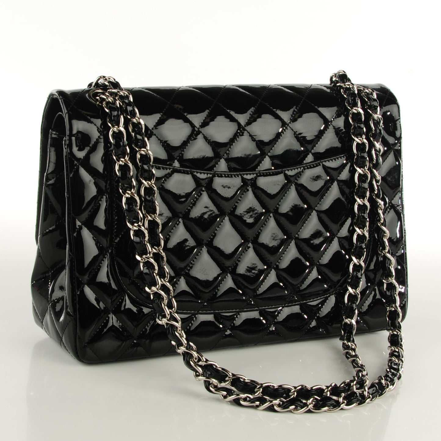 Patent Quilted Jumbo Double Flap Black