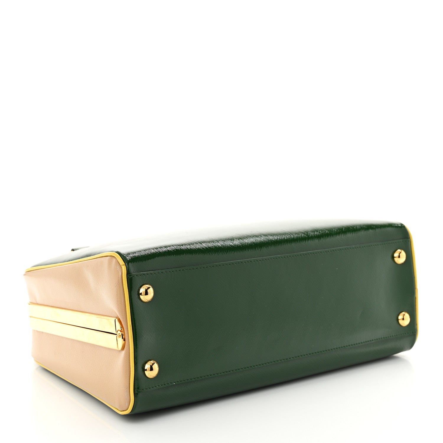Prada Saffiano Vernice Pyramid Bag Larice Sabbia 4 of 16