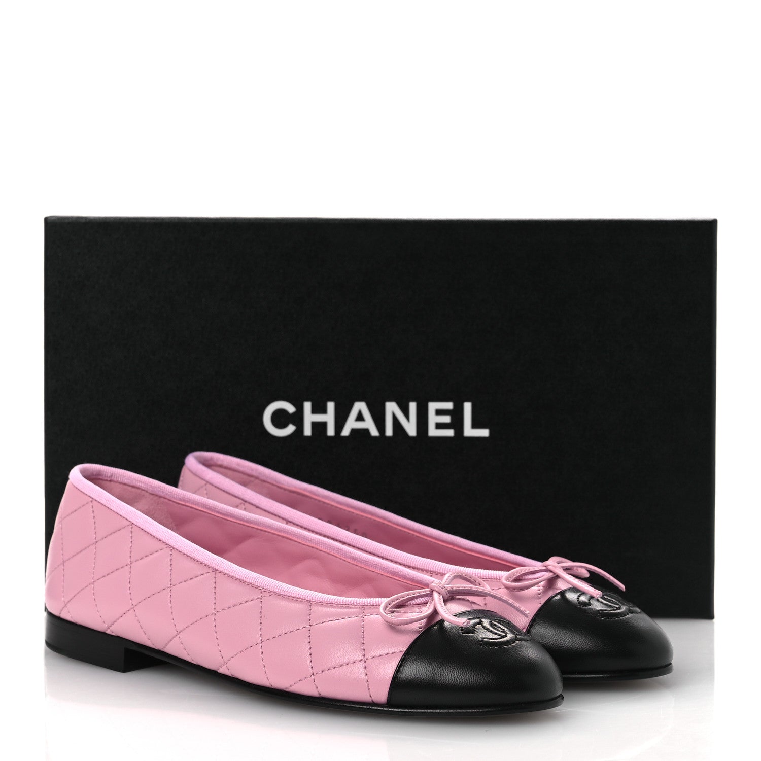 Chanel Lambskin Quilted CC Cap Toe Ballerina Flats 37 Light Pink Black 11 of 11