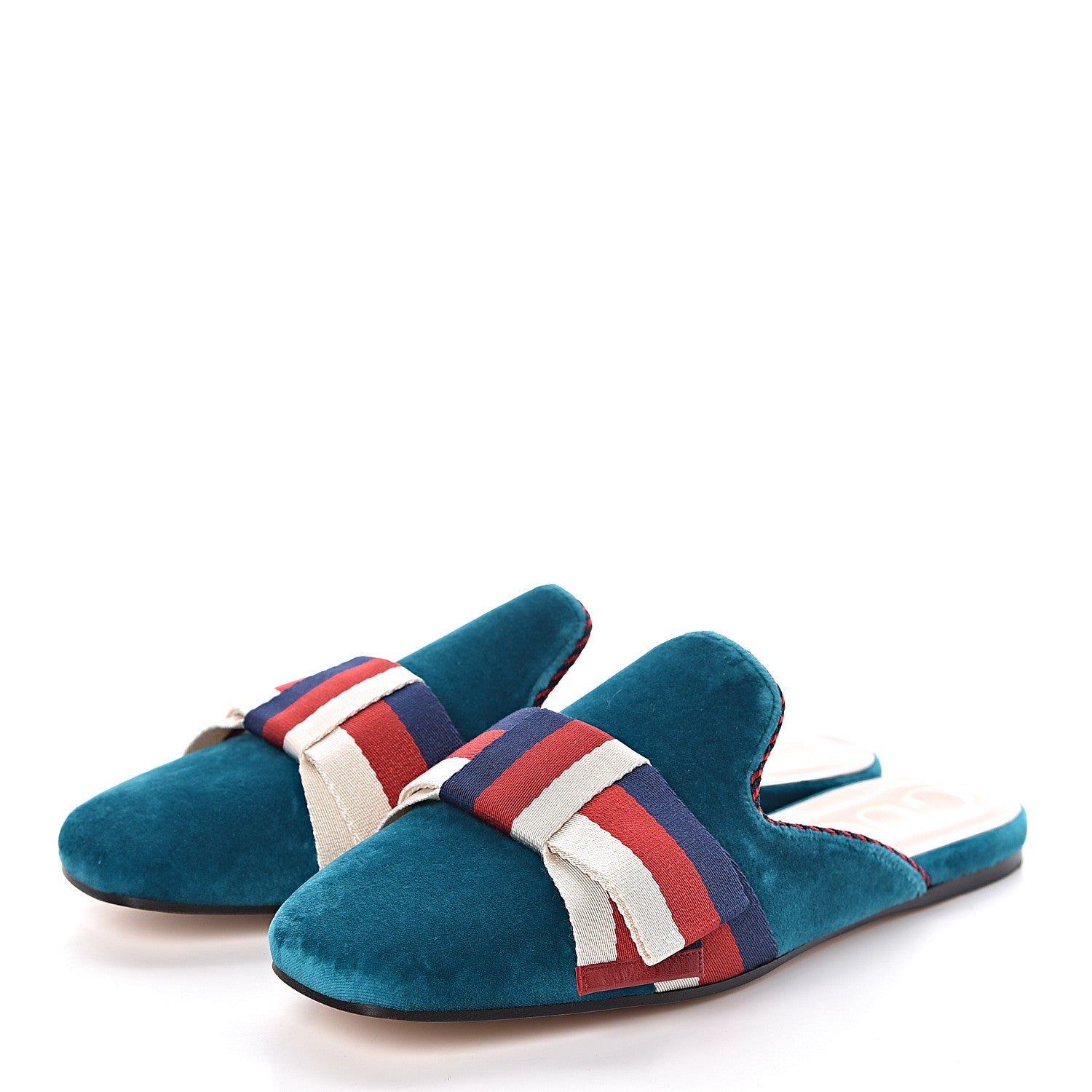 Gucci Softy Velvet Sylvie Bow Slippers 38 Pavone 3 of 8