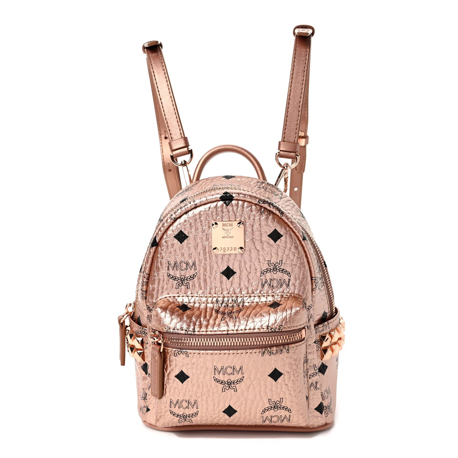 MCM Metallic Visetos Studded X-Mini Bebe Boo Backpack Champagne Gold 1 of 8