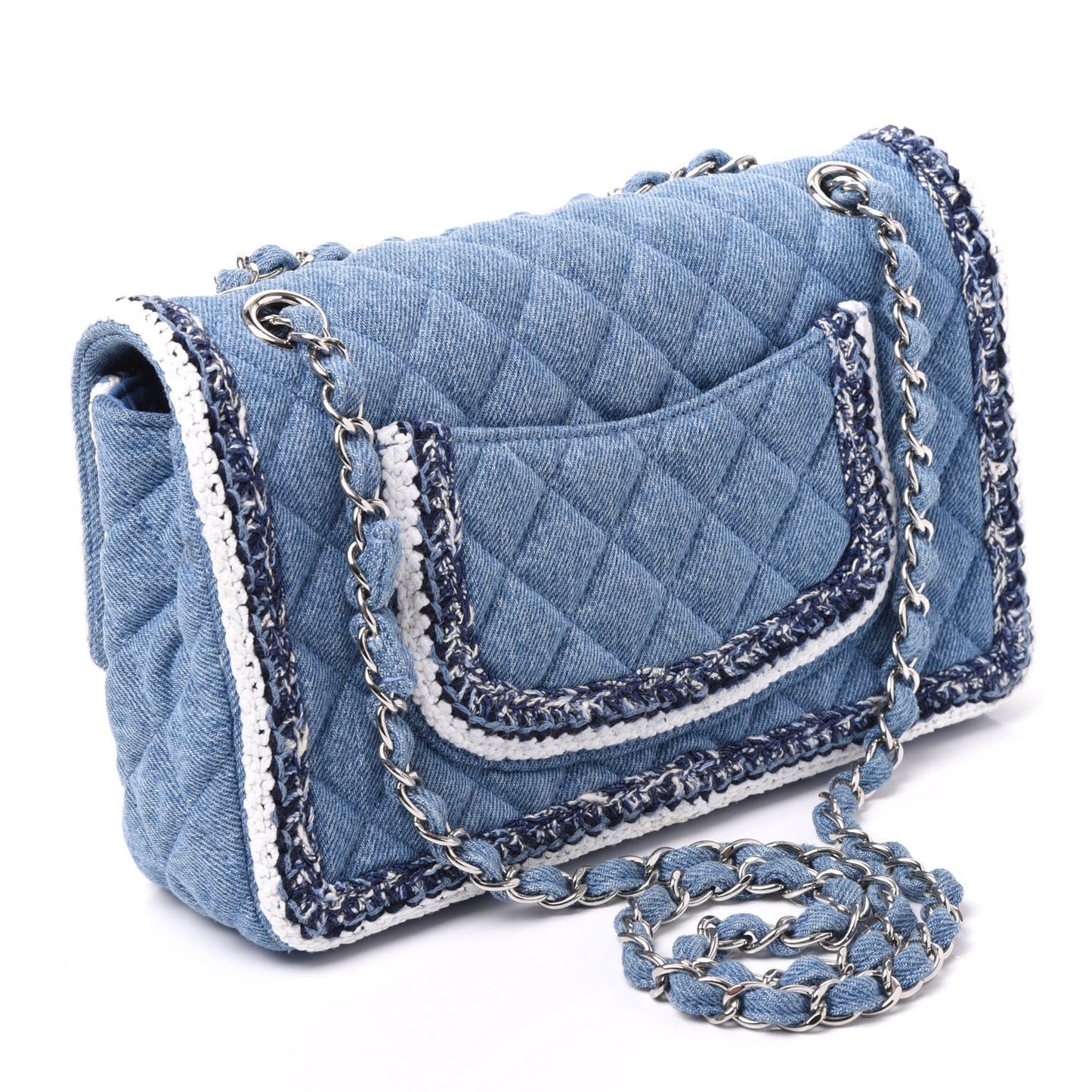 Denim Braided Medium Flap Bag Light Blue