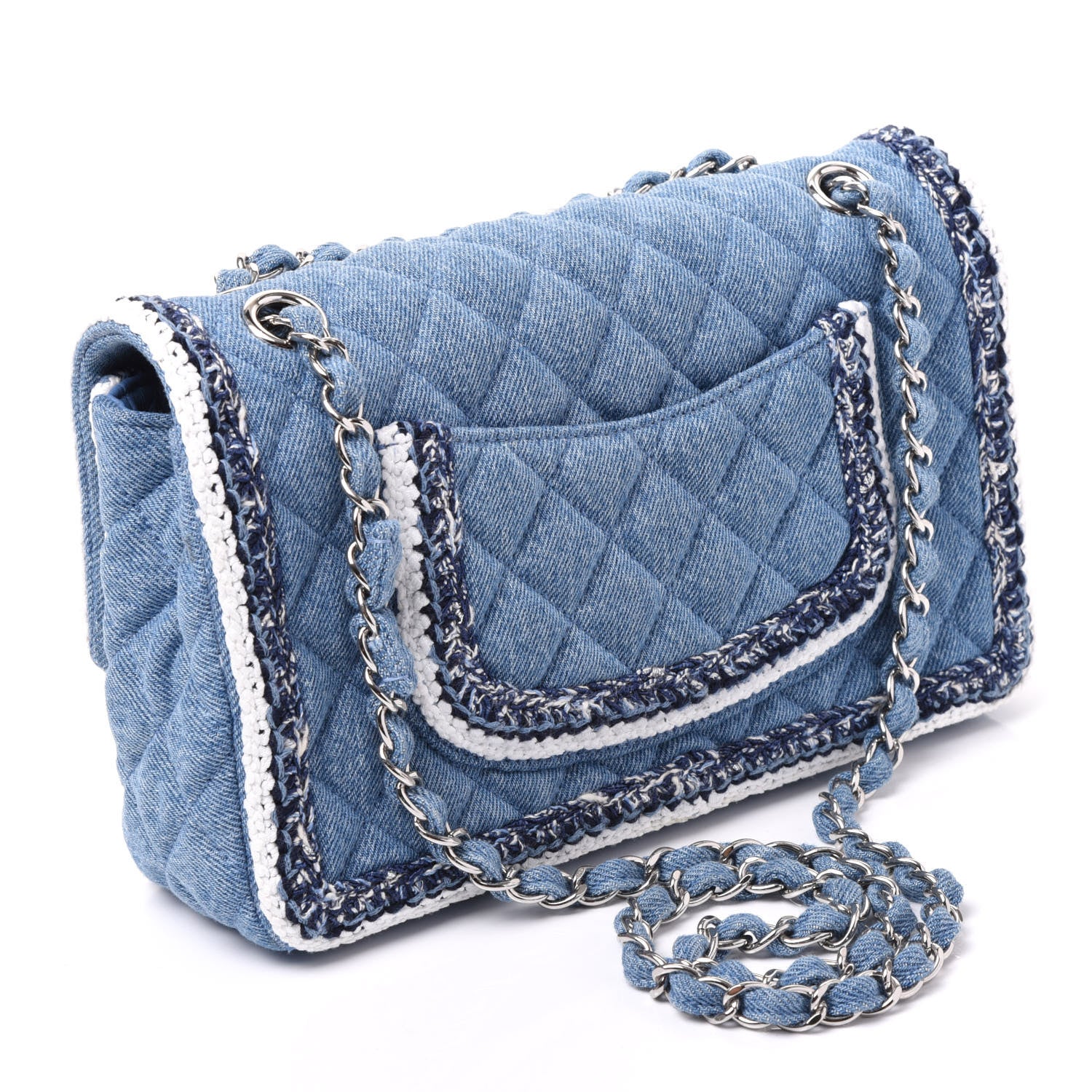 Chanel Denim Braided Medium Flap Bag Light Blue 2 of 8